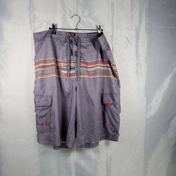 Old Navy Board Shorts Gray Orange Blue Yellow Navy-Blue White Stripe Men Sz XL - Picture 1 of 11